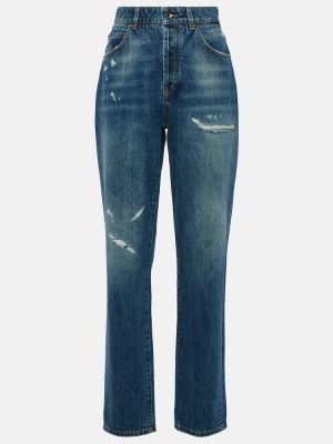 Straight fit džíny s vysokým pasem s oděrkami Dolce&gabbana modré