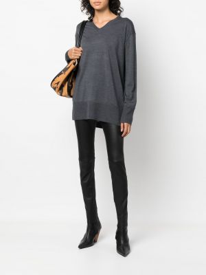 Vlněný svetr s výstřihem do v Aspesi šedý