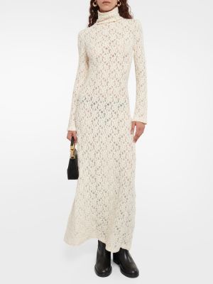 Sukienka długa bawełniana koronkowa Chloã© beżowa