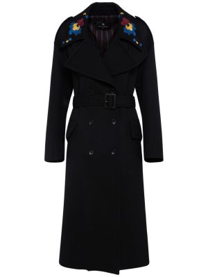 Vlnený kabát s výšivkou Etro čierna