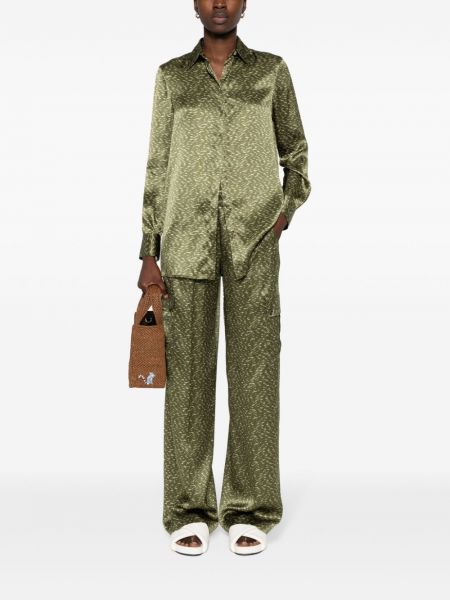 Jedwabne proste spodnie z nadrukiem w abstrakcyjne wzory Kiton zielone