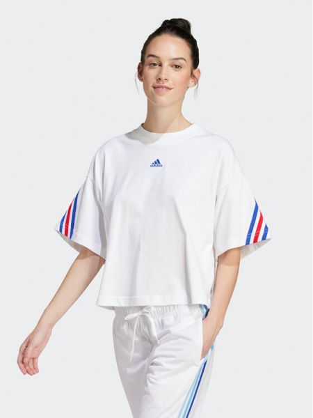 Tricou cu dungi cu croială lejeră Adidas alb