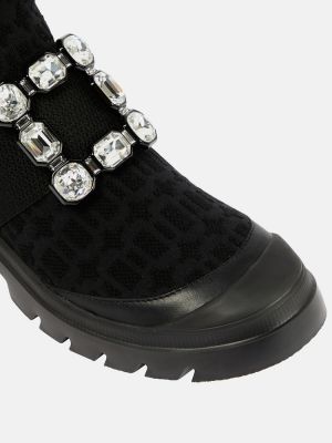 Krajkové šněrovací kotníkové boty Roger Vivier černé