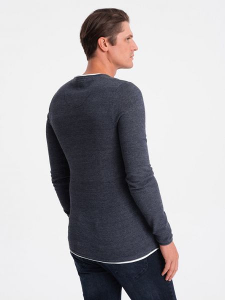 Меланжов памучен пуловер Ombre синьо