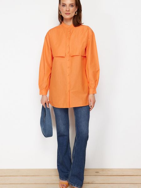 Βαμβακερό πουκάμισο από λυγαριά Trendyol πορτοκαλί