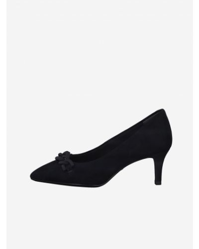 Кожени полуотворени обувки с ток Tamaris черно