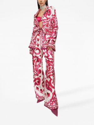 Pantalon droit en soie à imprimé Dolce & Gabbana blanc