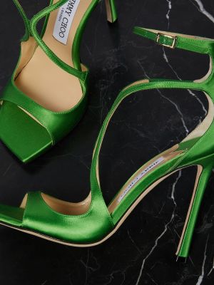 Sandale din satin Jimmy Choo verde