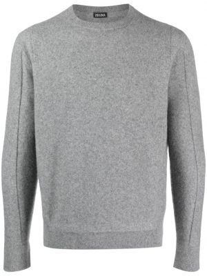 Kašmírový vlnený sveter s okrúhlym výstrihom Zegna sivá