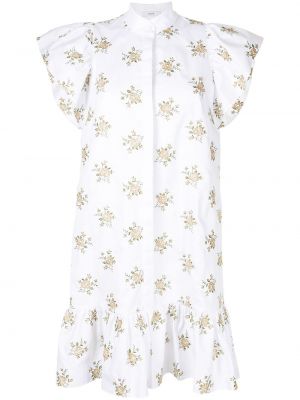 Złota sukienka midi z printem Erdem, biały