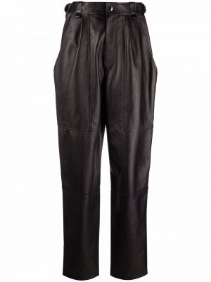 Usnjene ravne hlače Isabel Marant črna