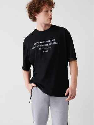 Oversize памучна тениска с принт Avva черно