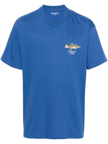 Raštuotas medvilninis marškinėliai Carhartt Wip mėlyna