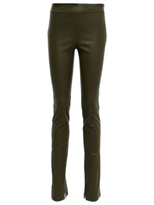Kožené kalhoty s vysokým pasem Helmut Lang - zelená