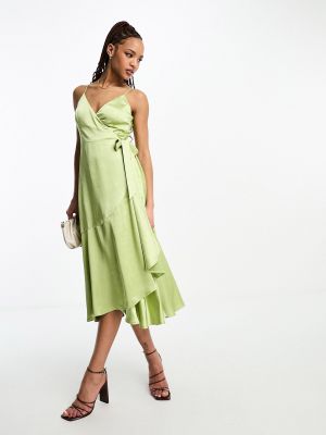 Атласное платье миди Style Cheat зеленое