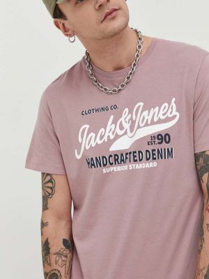 Памучна тениска с дълъг ръкав с принт Jack & Jones розово