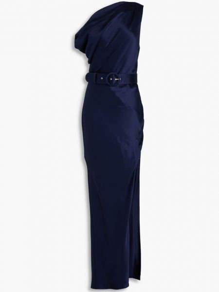 Платье из атласного крепа с поясом и драпировкой Nicholas, темно-синий