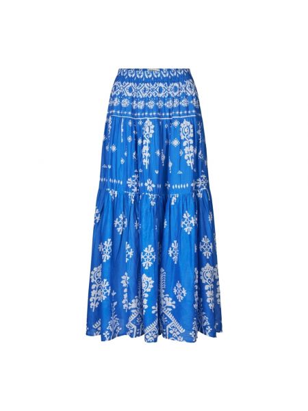 Długa spódnica bawełniana z falbankami Lollys Laundry niebieska