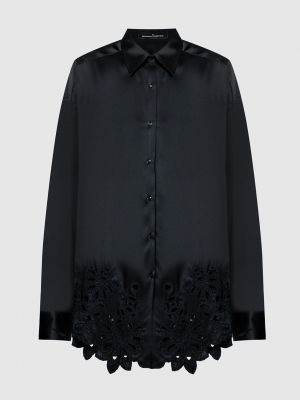 Черная кружевная шелковая блузка Ermanno Scervino