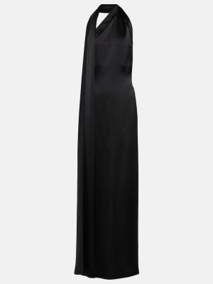 Asymetrické saténové dlouhé šaty Loewe čierna