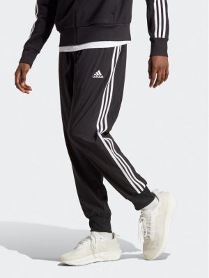 Pletené pruhované sportovní kalhoty Adidas černé