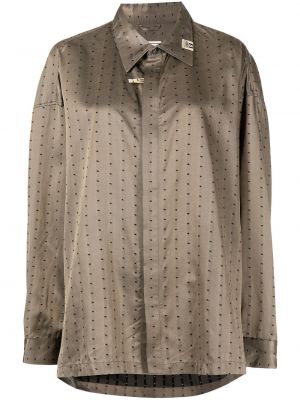 Klasická puntíkatá bavlněná dlouhá košile Maison Mihara Yasuhiro - hnědá