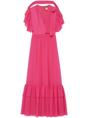 Копринена вечерна рокля с v-образно деколте Gucci розово