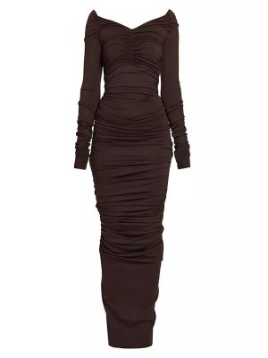 Длинное платье с v-образным вырезом из джерси Dolce&gabbana коричневое