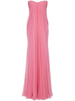 Копринена вечерна рокля от шифон с драперии Alexander Mcqueen розово