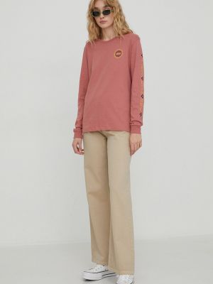 Bombažna majica z dolgimi rokavi z dolgimi rokavi Vans roza