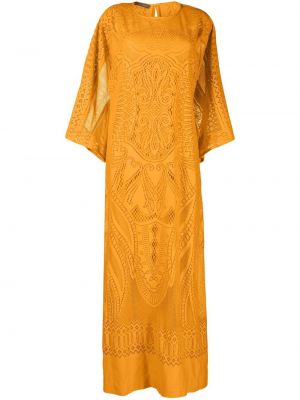 Průsvitné hedvábné dlouhé šaty s kulatým výstřihem Alberta Ferretti - oranžová