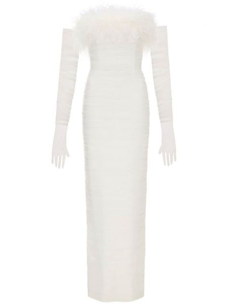 Вечерна рокля с пера Rebecca Vallance бяло