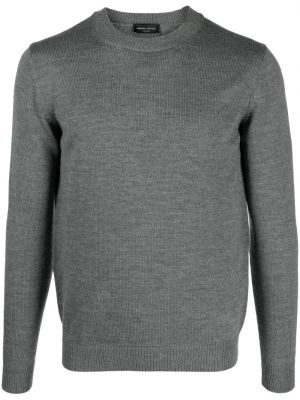 Vlnený sveter z merina s okrúhlym výstrihom Roberto Collina sivá