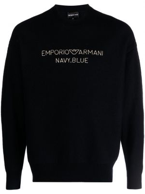 Vlnený sveter s výšivkou Emporio Armani modrá