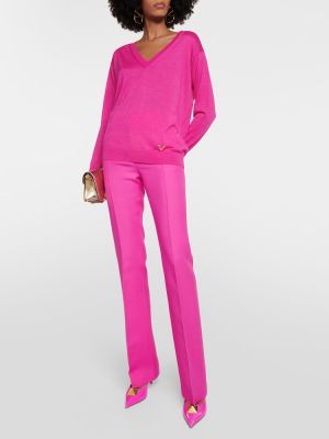 Кашмирен копринен пуловер Valentino розово