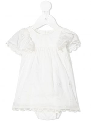 Sukienka koronkowa z haftem Chloé Kids, biały