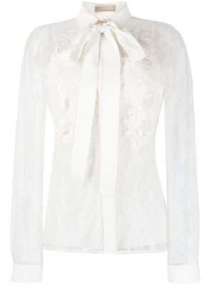 Bluză cu broderie cu model floral din tul Elie Saab alb
