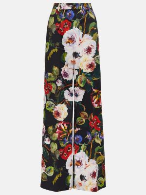 Pantaloni din bumbac cu model floral cu croială lejeră Dolce&gabbana negru