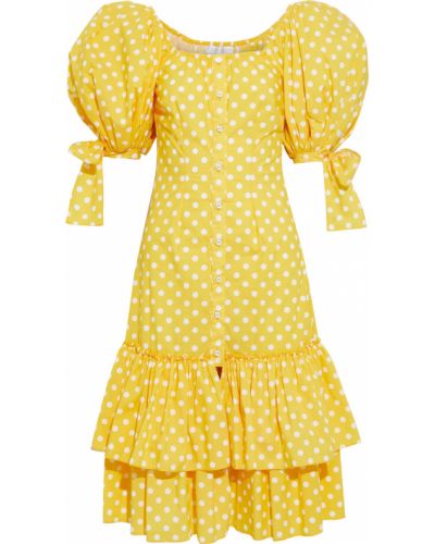 Žluté puntíkaté šaty ke kolenům bavlněné Caroline Constas