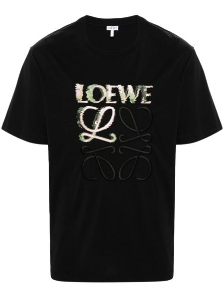 Βαμβακερή μπλούζα με κέντημα Loewe μαύρο