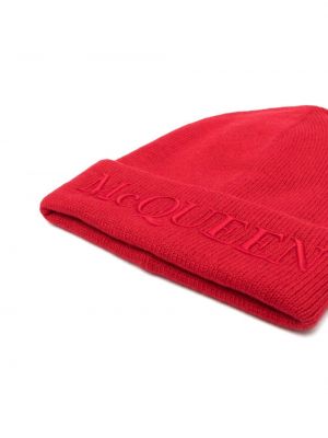 Dzianinowa haftowana czapka Alexander Mcqueen czerwona