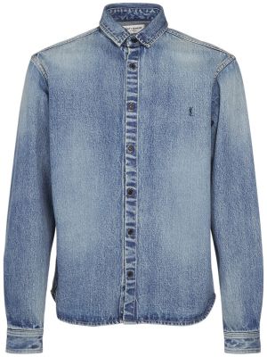 Brīva piegriezuma kokvilnas džinsa krekls Saint Laurent zils