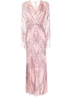 Robe de soirée à paillettes à col v Jenny Packham rose