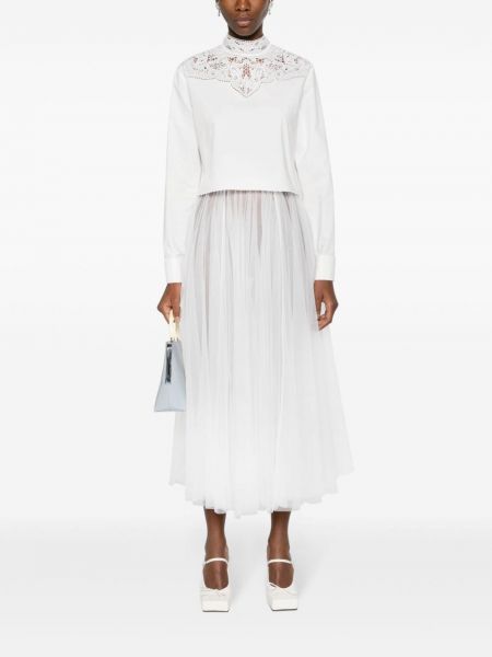 Tylové průsvitné dlouhá sukně Forte Forte bílé