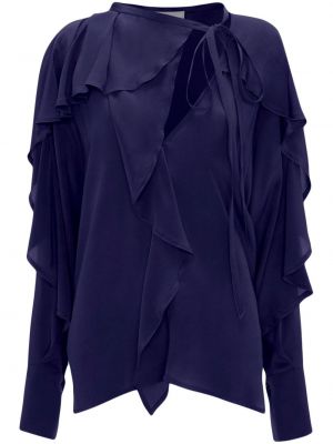 Копринена блуза с v-образно деколте с волани Victoria Beckham