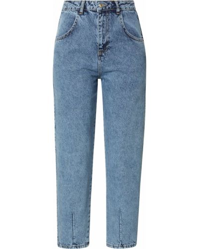 Bavlnené džínsy s rovným strihom s vysokým pásom na zips Dorothy Perkins - modrá