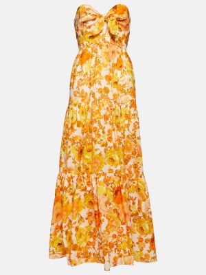 Хлопковое длинное платье в цветочек с принтом Zimmermann