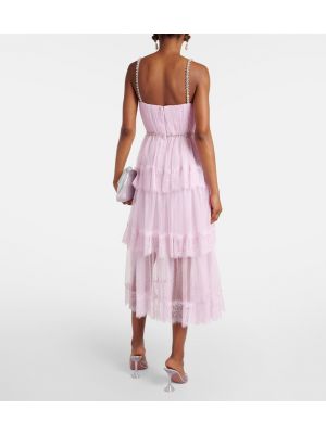 Krajkové midi šaty se síťovinou Self-portrait růžové