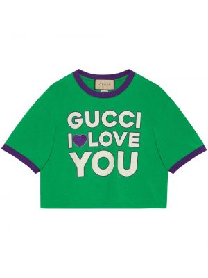 Tricou din bumbac cu imagine Gucci verde