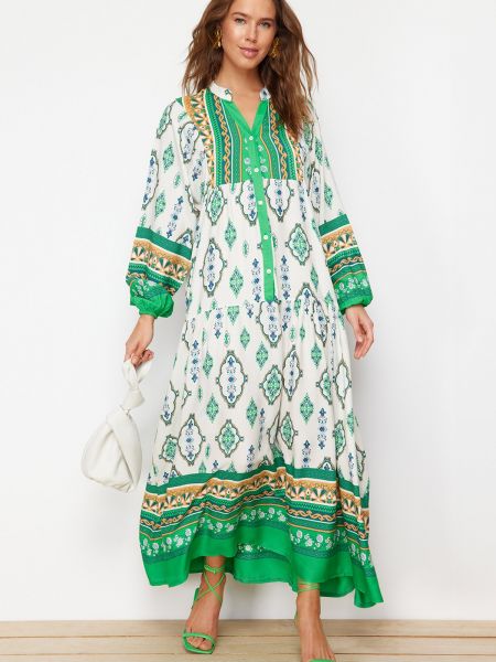 Pletena haljina od viskoze s cvjetnim printom Trendyol zelena